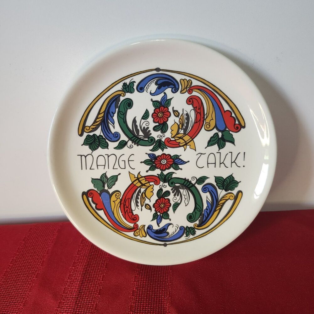 Vintage Figgjo MANGE TAKK Norwegian Rosemaling Folk Art 7” Plate - 1967 to 1972